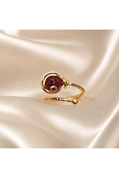 Ivory Pearl Purple Color Natural Stone Adjustable Gold Color Ring