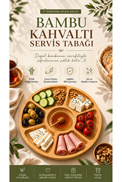 Genel Markalar Bambu Meyve ve Kahvaltılık Sunum Tabağı