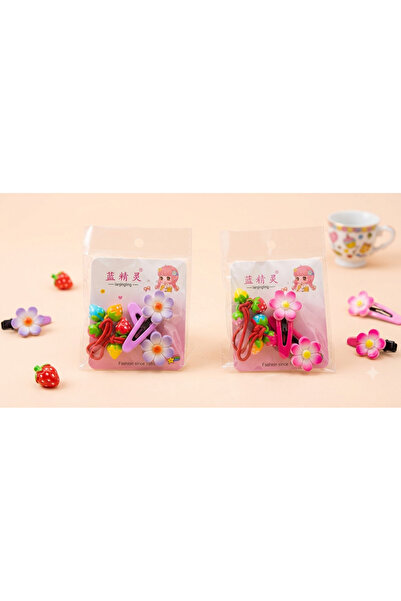 Renkli kids Flower and Strawberry Figured Rubber Bands and Side Buckles Set of 2