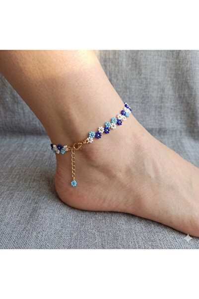 Atolye Ferda Flower Garden Blue Colored Anklet