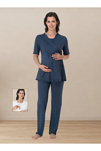 ByLohusa Short Sleeve Cotton Maternity Pajama Set with Nursing Detail Effortt...