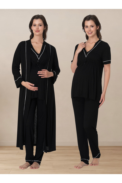 ByLohusa Cotton Dressing Gown Maternity Postpartum Breastfeeding Pajama Set w...