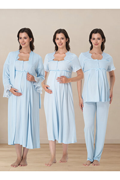 ByLohusa Elegant Lace Detailed Maternity Set Effortt - Blue