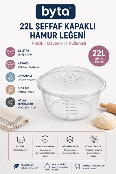 BYTA 22 Liter Dough Basin with Transparent Lid – Multi-Purpose Food Storage a...