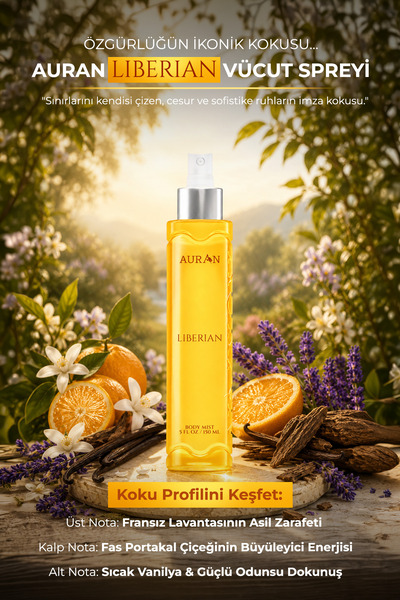 AURAN Liberian Parfümlü Kadın Vücut Spreyi Çekici ve Etkileyici Vücut Misti Body Mist Spray 150ml