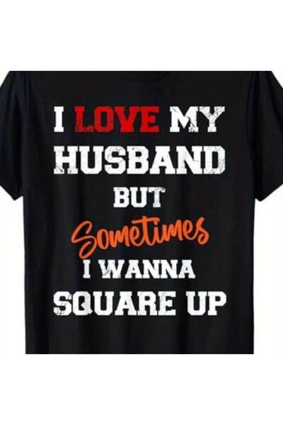 STITCHLY Graphic Tee Black Crew Neck Short Sleeve T-Shirt - 'I LOVE MY HUSBAN...