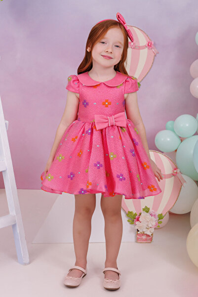 Pamina Baby Girl Evening Dress Glitter Jacquard Floral Puffy Dress and Headba...