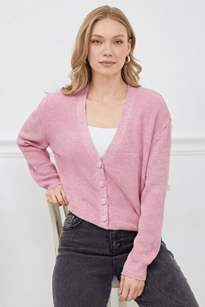 Fulla Moda Buttoned V-Neck Knitwear Cardigan