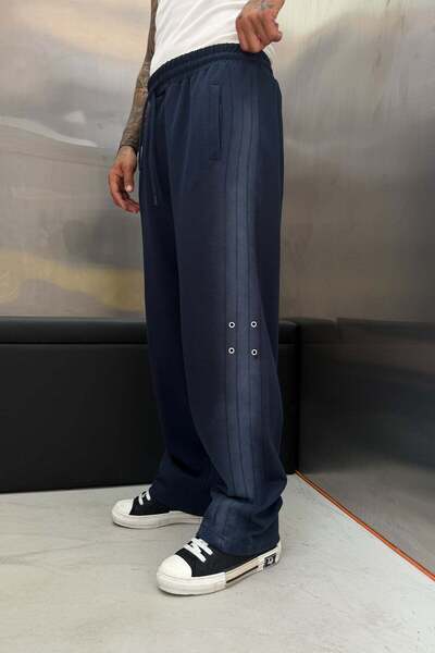 NOMARC Navy Blue Striped Detail Baggy Sweatpants