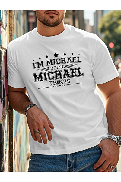 BASEPULSE تي شيرت رجالي - "Ich Michael Things" Geran Quote برقبة دائرية، أكما...