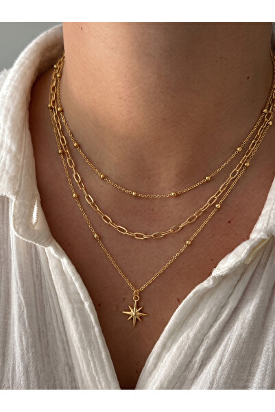 Esdem Accessories Altın Sarısı Çoklu Kutup Yıldızı Kolye