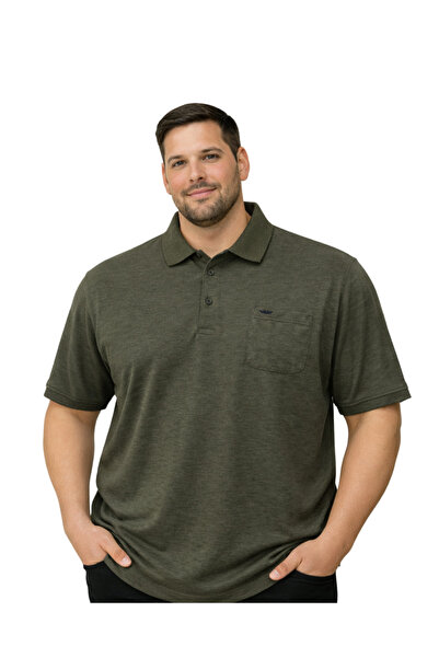 BattalModa Tricou pentru bărbați, mărime mare, kaki melanj, cu guler polo, cu...
