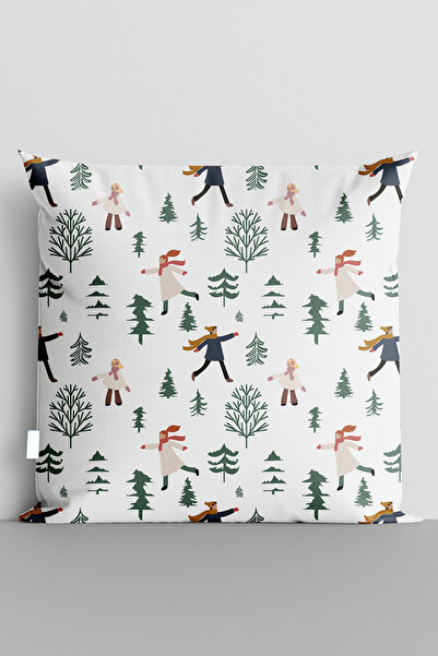 TicaretJet Pine Trees People Christmas Themed Double-Sided Digital Printed Pi...