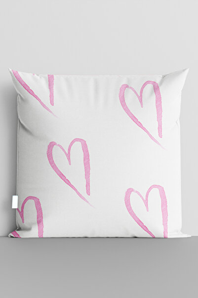 TicaretJet غطاء وسادة مطبوع رقميًا على الوجهين من Pink Hearts - 8025