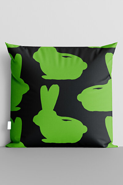TicaretJet غطاء وسادة مطبوع رقميًا على الوجهين من Green Rabbits - 7210