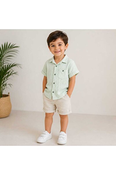 Efbey kids Boy's Short Sleeve Muslin Shirt and Shorts Set