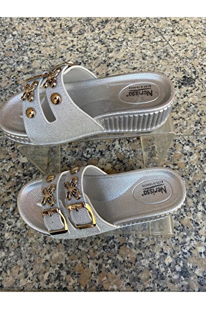 Aysun Ayakkabı Grey Outer Material, Shiny Leather, Buckle Children's Slippers