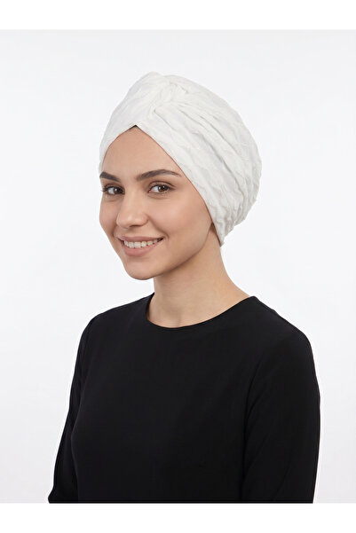 elysianfidan Twisted Agraf Lined Ecru Ready-To-Wear Turban Hijab Bonnet Suita...