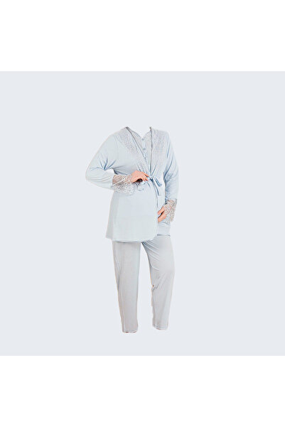 Lady Lingerie Women's Maternity & Nursing 3-Piece Pajama Set with Long Robe -...