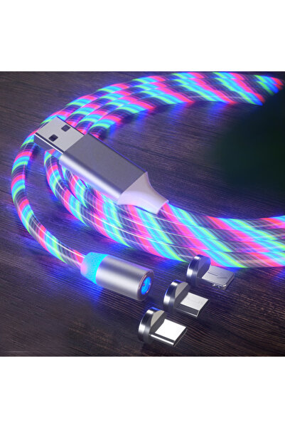 Techsuit Cablu de încărcare 3 în 1 magnetic cu LED dinamic - USB la Type-C, M...