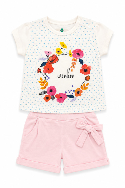 Babyhola 100% Cotton Baby Girl Shorts Set with Floral Pattern 372274