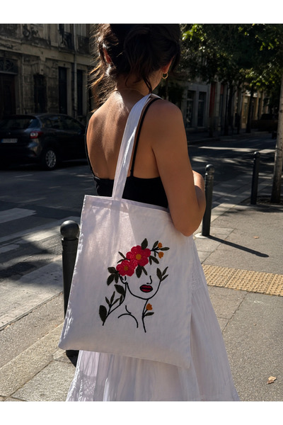 Livera Home Punch İşlemeli Bez Çanta, Omuz Çantası, Tote Bag (40x40cm)