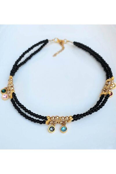 Handmade Μαύρο κολιέ τσόκερ με κύκλο