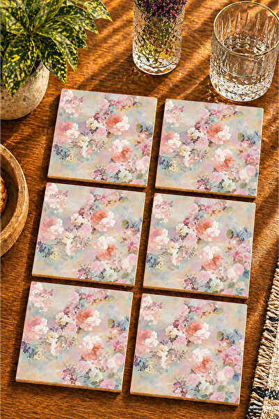 JHAAR Abstract Floral Modern Set of 6 Coasters - Uv Printing Mdf - 10X10 cm