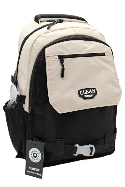 Bevitton Multi-Compartment Beige-Black School Backpack Unisex School Bag 26011