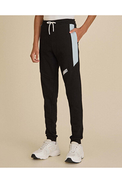 REDTAG Senior Boys Black Printed Active Track Pants