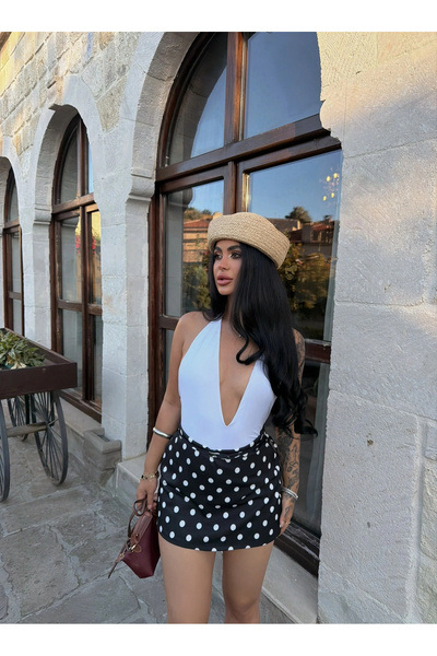 kırmızı butiks Black Polka Dot High Waist Shorts Skirt