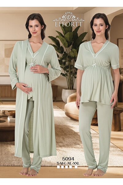 EM&FA TEKSTİL Maternity Pajama Set with Nursing Features and Robe