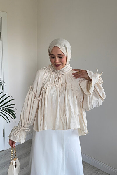salisburys Molly Nelly ženska letnja bluza sa volanima na rukavima i struku