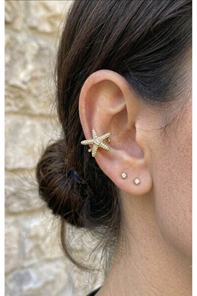 kurukafagift Sıkıştırmalı Deliksiz Earcuff Kıkırdak Küpe Deniz Yıldızı Figürlü