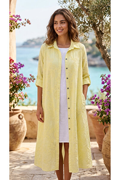 yusracollectionn Women's Italian Linen Ethnic Embroidered Maxi Shirt Dress – ...