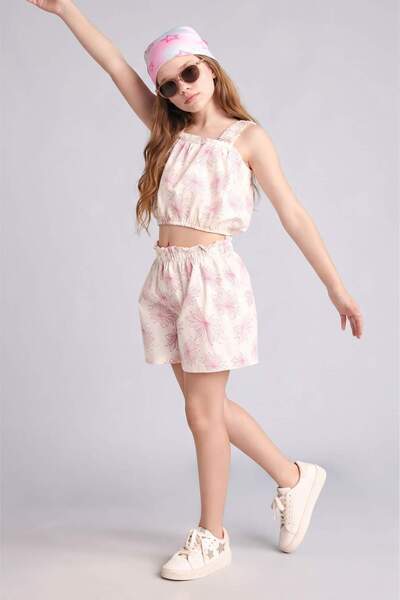 DeFacto Poplin 2-Piece Shorts Ecru Set for Girls H7180A826Sm