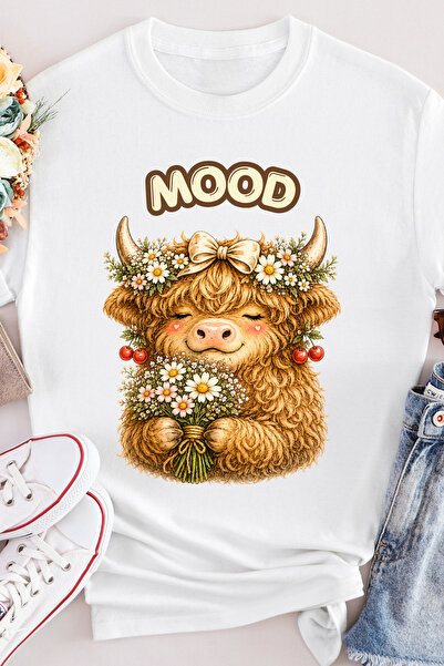LexasUs Mood Highland Cow Floral Cute Cow Print Unisex T-Shirt Regular Fit 10...