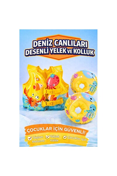 Empressco Çocuklar İçin Deniz Canlıları Desenli Yelek ve Kolluk Seti