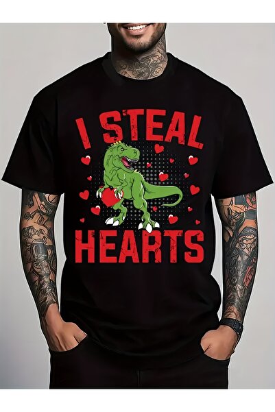 12 Teknoloji قميص رجالي بتصميم I Steal dinosaur Hearts Graphic |   تي شيرت بأ...