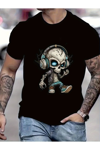 12 Teknoloji Men's Pattern T-Shirt- Fashionable Dark Street Style and Rock Cu...