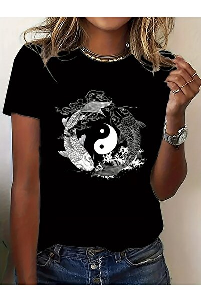 BASEPULSE Wo Y2K Japanese Chinese Zen T-Shirt - Yin Yang Symbol Martial Arts ...