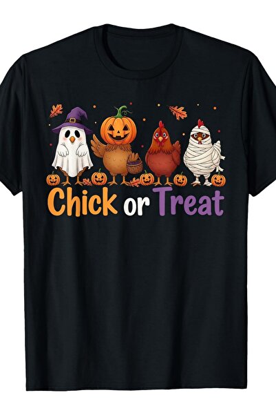2mcup تي شيرت Chick Or Treat Halloween Witch Spooky Chicken Farmer - تي شيرت ...