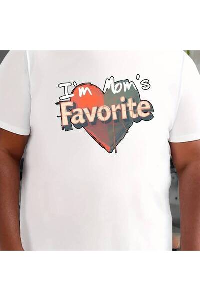23 nisan Men's T-Shirt, "I'm Mom's Favorite" Lettering, Summer Short Sleeve, ...
