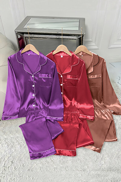 Sweet Dream Silk Satin Pajama Set for Women 6 Pcs Lounge Sleepwear Button Dow...