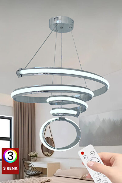 FUZON Arya İthal Tasarım Geniş Kasa 3 Renk Kumandalı Led Avize Büyük Salon Le...