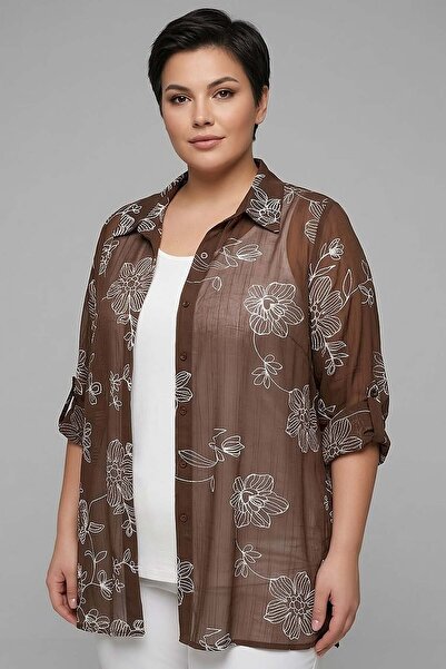Metpoint Trend42Plus Large Size Self-Embroidered Brown Two-Piece Set