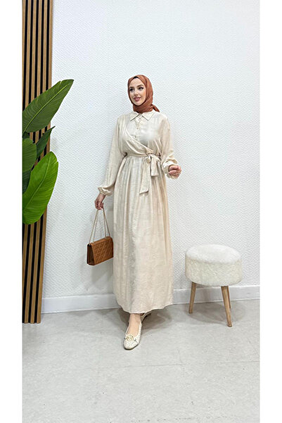 Moda Gazel Gömlek Yaka Kuşaklı Elbise