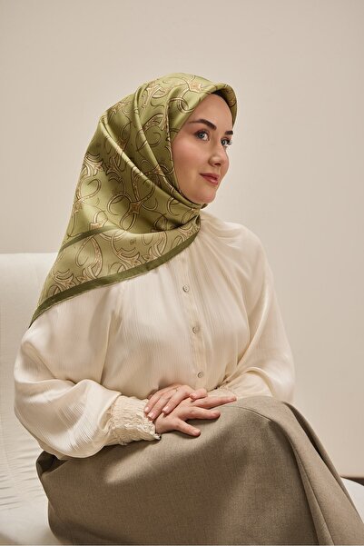 Silk Home Twill Silk Patterned Scarf 11509 Mixed Pattern 15-Green