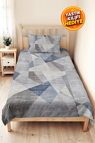 Evimde Bambaşka Blue Geometric Young Room Single Pique Set - Gray Modern 160X...