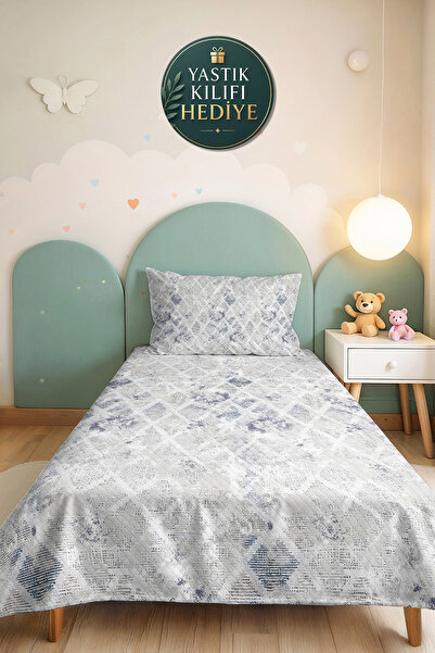 Evimde Bambaşka Blue Geometric Youth Room Single Pique Set - Gray Nordic 160X...